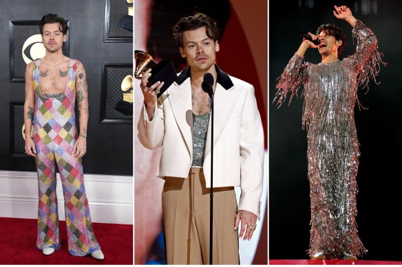 Trois des looks des Grammys de Harry Styles.