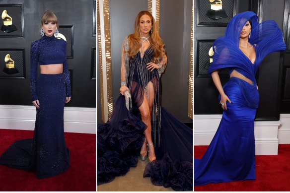 Le bleu était la teinte pour (de gauche à droite) Taylor Swift, J.Lo et Cardi B.