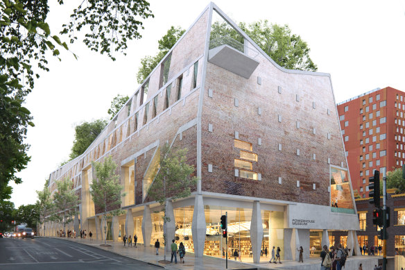 Le design gagnant : Vue d'artiste de la nouvelle extension Powerhouse le long de la rue Harris.