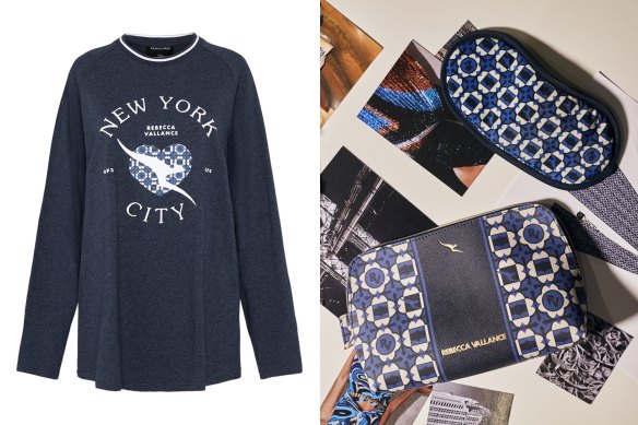 Le kit de pyjamas et de commodités Rebecca Vallance et Qantas pour les passagers en classe affaires, voyageant entre Sydney et New York.