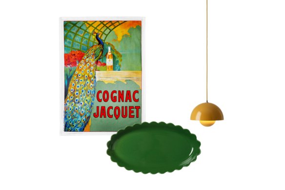 Torchon en lin; Assiette « Saint-Jacques » ; Suspension