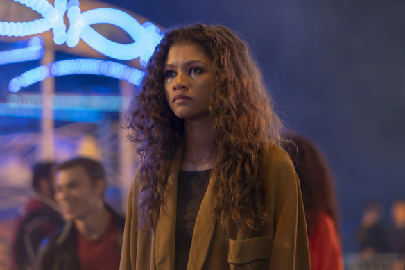 Zendaya dans le rôle de Rue Bennett dans la série télévisée HBO Euphoria – une version granuleuse de la série dramatique pour adolescents.