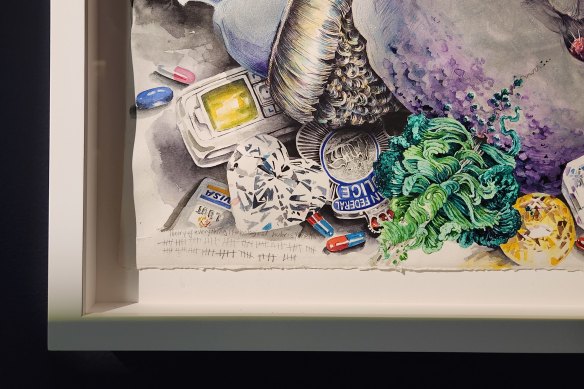 L'artiste eX de Medici comptabilise le temps passé sur chacune de ses œuvres, comme le montre cette vue détaillée de Theory of Everything, 2005.