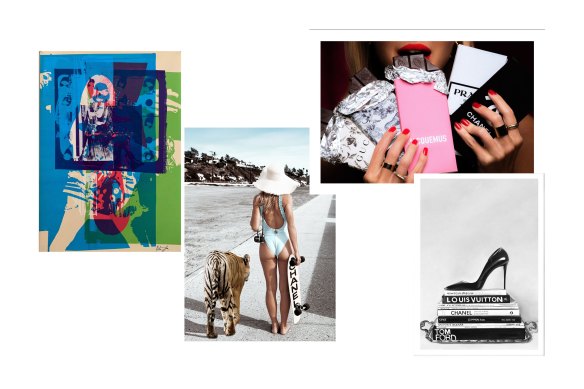 Bally Homme Rouge et Marron par Bernard Villemot poste ;  Imprimé Coquillage et Tigre ;  Consommateur de mode ;  Impression des lectures de piste.