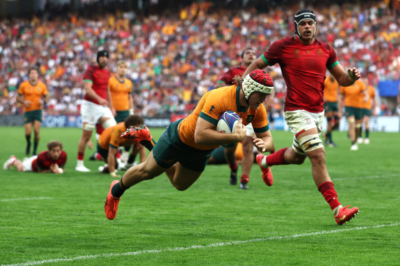 Les Wallabies affrontent le Portugal lors de la Coupe du monde de rugby.
