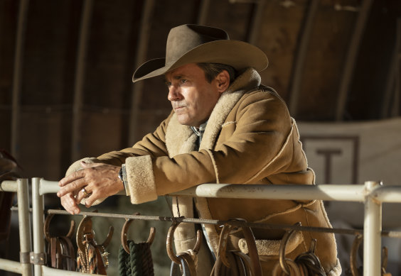 Jon Hamm est Roy Tillman : éleveur, shérif et défenseur de l'évangile américain.