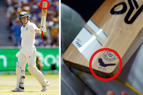 Marnus Labuschagne a un message personnalisé sur sa batte de cricket.