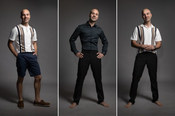 Jason Sibio dans ses trois looks de Threadicated.