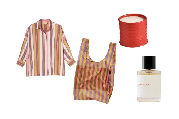 Chemise « Cronos » ; sac; Bougie « Feuilles de Tomate » ; « Coucher de soleil à Paris » EDP .