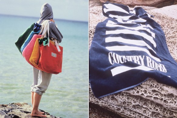 Une première campagne Country Road mettant en vedette des sacs en toile.  Pas le sac de sport au logo omniprésent ;  Le cadeau de Noël incontournable.  Une serviette de plage Country Road.