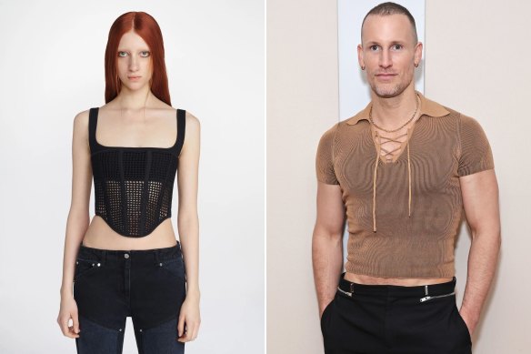 Le corset porté par Taylor Swift, du créateur australien Dion Lee (à droite).