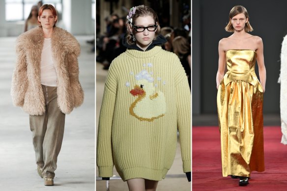 Tendances rapides de la Fashion Week de New York. Vintage chez Eckhaus Latta. Des tricots originaux chez Coach. Viser l'or à Gabriela Hearst.
