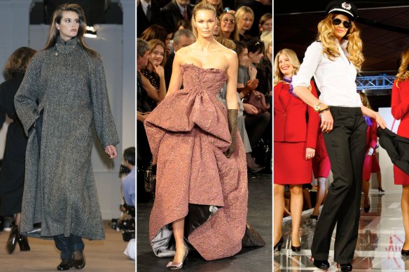 Macpherson sur le podium : prêt-à-porter automne/hiver Ralph Lauren, 1985, New York ;  Louis Vuitton automne/hiver 2011 en mars 2010, Paris ;  lancement des uniformes du personnel navigant de Virgin en février 2011, à Sydney.