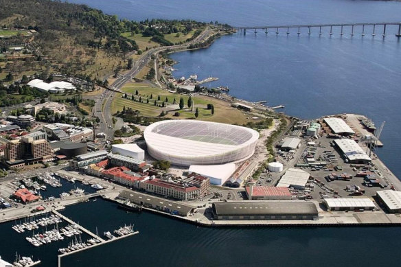 Une image générée par ordinateur du nouveau stade AFL proposé à Hobart.