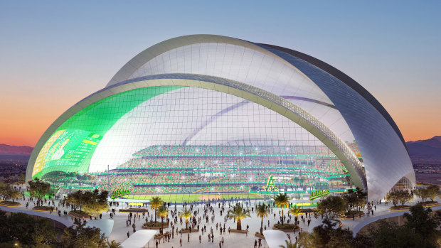 Une vue du nouveau stade prévu d'Oakland As la nuit.