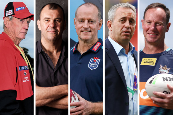 La liste restreinte de cinq hommes de South Sydney : Wayne Bennett, Michael Cheika, Michael Maguire, Steve McNamara et Justin Holbrook.
