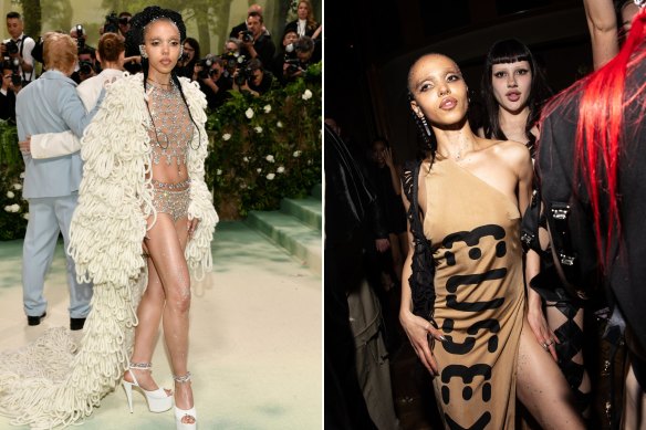 FKA Twigs a troqué sa cape en tricot surdimensionnée contre une robe fourreau moulante.