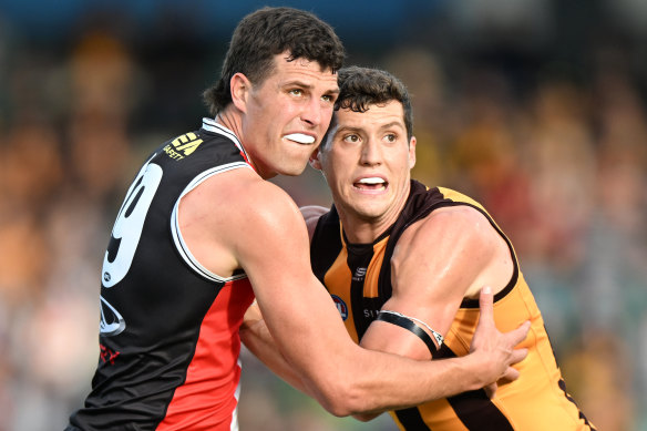 Lloyd Meek de Hawthorn est en compétition avec Rowan Marshall de St Kilda à Launceston samedi.