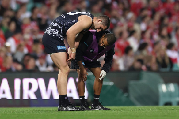 La star de Carlton, Jacob Weitering, a subi un bouchon de fin de match.