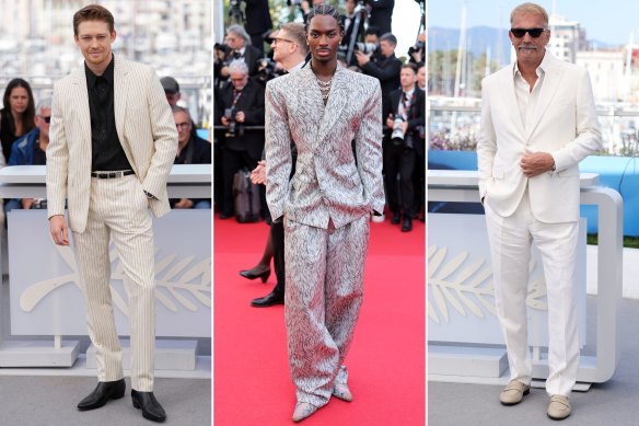 Joe Alwyn, Alton Mason et Kevin Costner au 77ème Festival de Cannes.