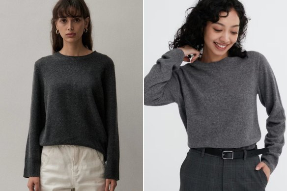 Un pull en cachemire du label scandinave The Curated (à gauche) et d'Uniqlo.