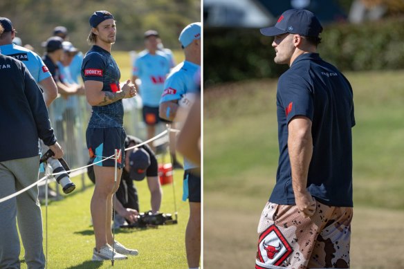 Nicho Hynes regarde l'entraînement alors qu'il soigne une douleur au mollet, tandis que la star blessée Nathan Cleary arrive au camp pour aider l'équipe à se préparer.