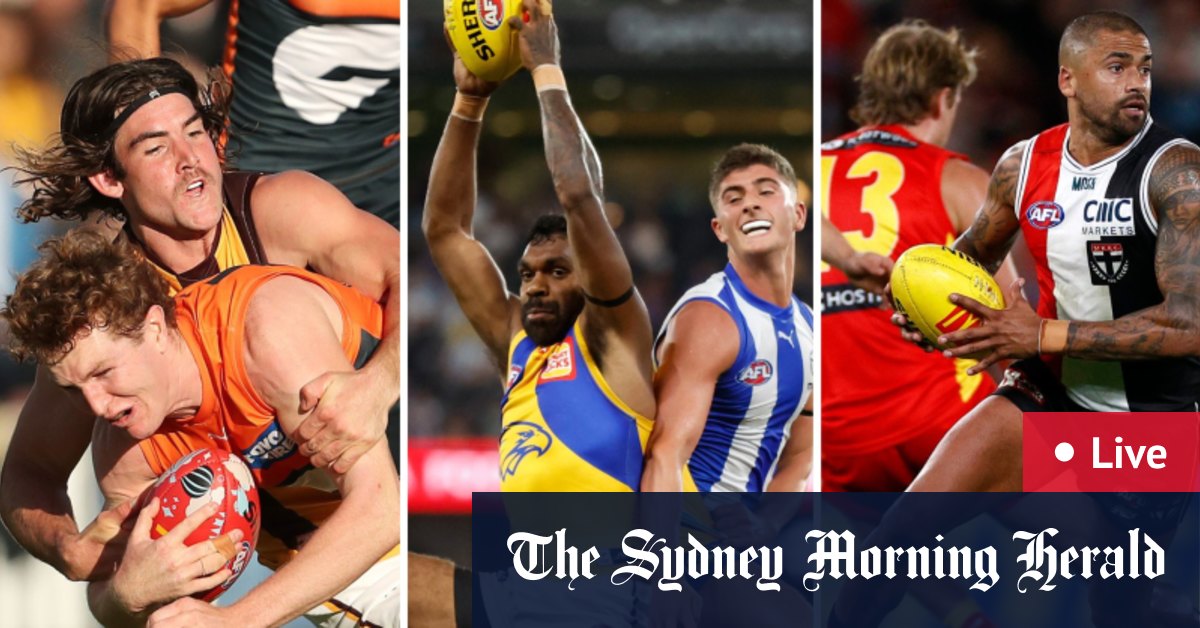 Hawthorn Hawks contre GWS Giants ;  West Coast Eagles contre North Melbourne Kangaroos ;  St Kilda Saints v Gold Coast Suns scores, résultats, calendriers, équipes, pronostics, matchs, comment regarder