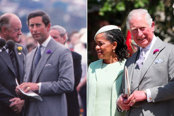 Le roi Charles a assisté à la Melbourne Cup en 1985 vêtu d'une combinaison Anderson & Sheppard et au mariage du prince Harry et de Meghan Markle en 2018.