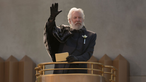 Donald Sutherland dans le rôle de Coriolanus Snow dans Hunger Games : L'Embrasement.