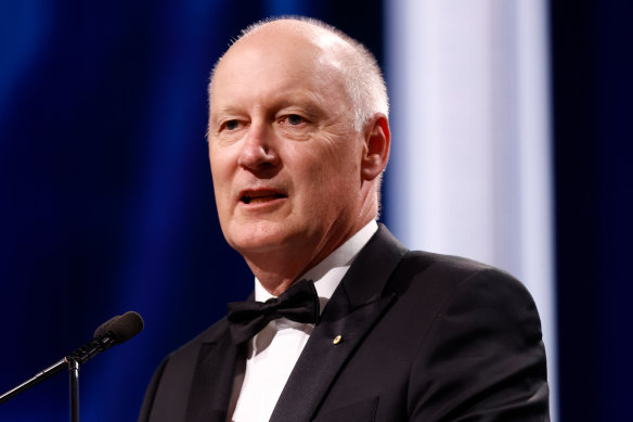 Le président de l'AFL, Richard Goyder, lors de l'événement du Temple de la renommée du football australien cette semaine.
