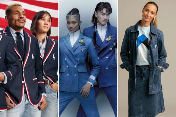 Triple denim. Uniformes olympiques pour : Team USA de Ralph Lauren ; Justin Chao pour la Chine Taipei ; Reet Aus pour l'Estonie.