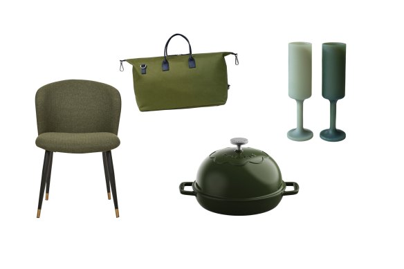 Chaise « Sara » ; sac « Daybreak Weekender » ; four à pain ; flûtes en silicone « Seff ».