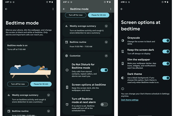 L'option Mode Heure du coucher dans les paramètres de bien-être numérique d'Android vous permet de bloquer les perturbations potentielles qui pourraient interférer avec votre horaire de sommeil désigné.