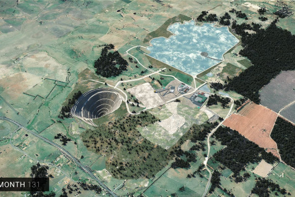 Une illustration de la mine McPhillamys, avec les maisons de Kings Plain en bas à gauche.