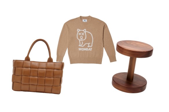 Sac fourre-tout « Margot XL » ; pull « Wombat » ; tabouret « Spula ».  