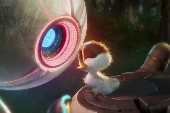 Roz (Lupita Nyong'o) et Brightbill (Kit Connor) dans une scène de The Wild Robot.