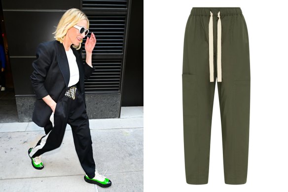 Cate Blanchett avec une version sportive du pantalon décontracté ; pantalon Lee Mathews « LM Poplin ».
