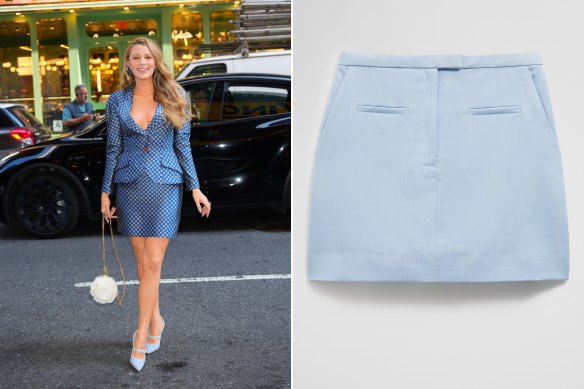 De gauche à droite : Blake Lively ; mini-jupe Country Road.