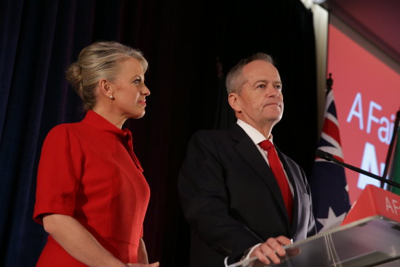 Bill Shorten et sa femme Chloé le soir des élections de 2019. Les politiques d'endettement négatif et d'imposition des plus-values du travail ont été des problèmes critiques.