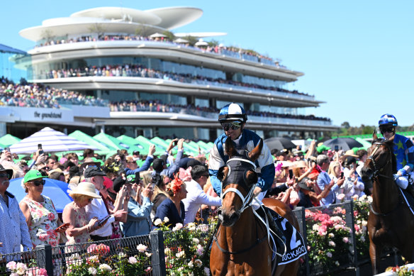 Moreira et Buckaroo se dirigent vers la porte de départ de la Melbourne Cup.