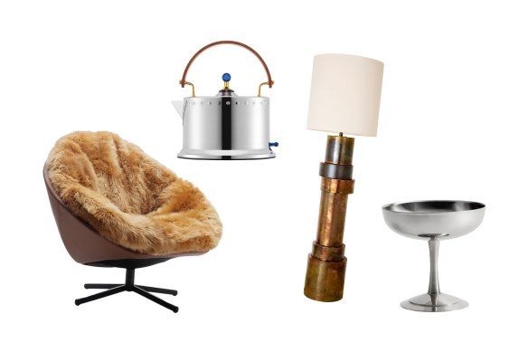 Fauteuil « DS-265 Coco » ; Bouilloire électrique « Ottoni » ; Lampadaire « Lux Ludere » ; Bol à dessert « Italian Ice Cup ».