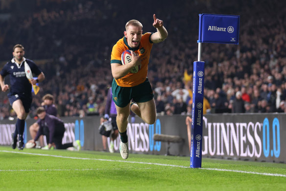 Wallaby Max Jorgensen lors de la récente victoire de l'Australie contre l'Angleterre.
