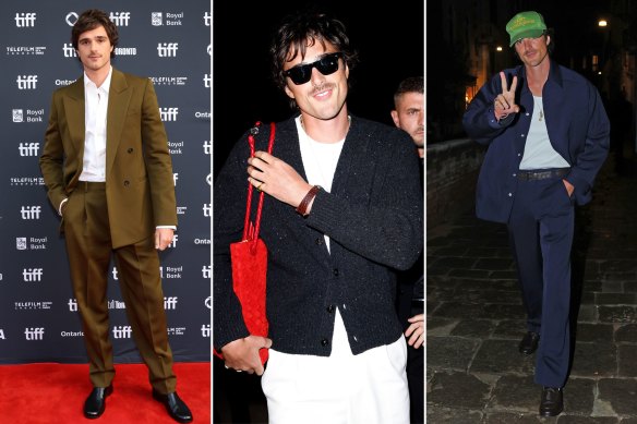 Jacob Elordi au Festival international du film de Toronto en septembre portant Bottega Veneta ; au défilé Bottega Veneta à Milan en septembre avec leur dernier sac à main Andiamo en daim rouge ; Porter Bottega Veneta lors d'un dîner à Venise en octobre avec une casquette de baseball de la marque streetwear de James Franco, Paly Hollywood.