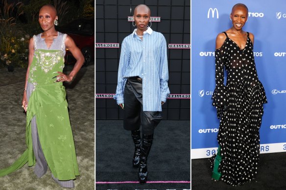 Cynthia Erivo en Erdem aux WSJ Innovator Awards en octobre ; porter Loewe lors de la première des Challengers en mai ; à Moschino lors d'un événement Out 100 en décembre.