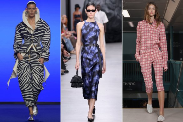 Imprimés et associations par Schiaparelli (à gauche), Michael Kors et Tommy Hilfiger.