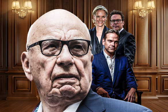 Rupert Murdoch avec des enfants Elisabeth, Lachlan et James.