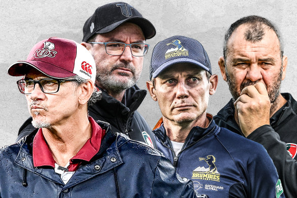 Wallabies entraînant les candidats Les Kiss, Michael Cheika, Dan McKellar et Stephen Larkham.