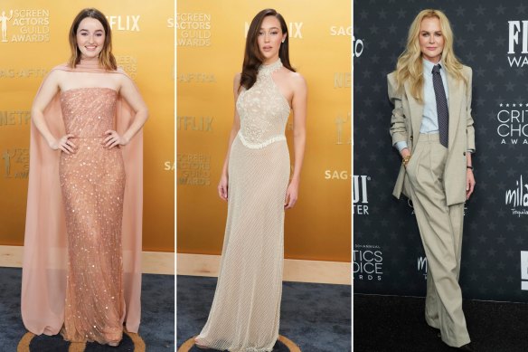 La princesse est dans: Kaitlyn Dever à Elie Saab et Alycia Debnam-Carey à Dior aux SAG Awards dimanche. Le prince Charming est sorti: Nicole Kidman à Saint Laurent aux Critics Choice Awards le 7 février.