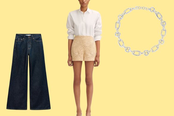 Une chemise blanche Scanlan Theodore, un jean baggy Zara et un collier épais sont dans les vues d'Anna Robards.