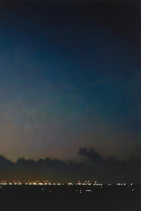 Le ciel avant l'aube de Jude Rae sur le terminal de conteneurs de botanique portuaire, huile sur lin, 200 cm x 150,4 cm